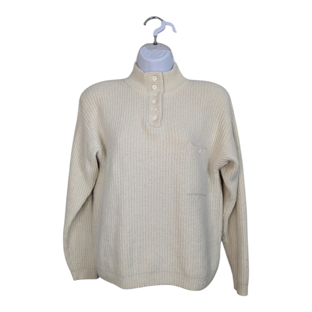 Norm Thompson Woman White Ivory Silk Wool Angora Blend Knit Sweater Mock Neck M